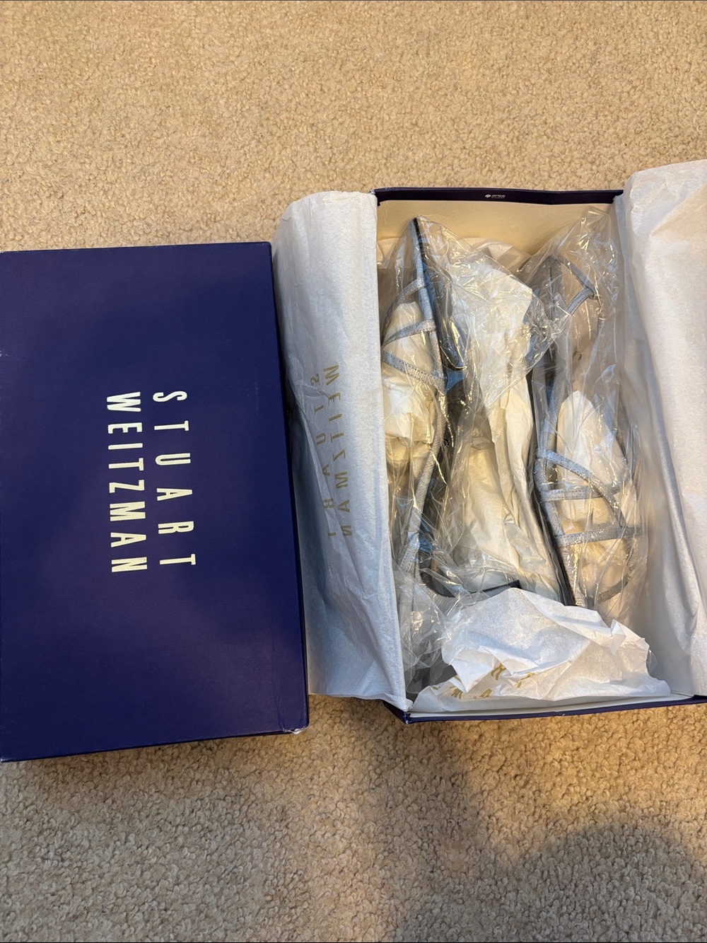 Silver Stuart Weitzman kitten heels